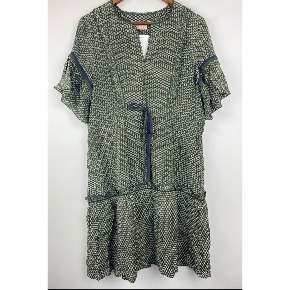 Rungolee size Large Women’s Mallorca Green Blue Tiki Floral Midi Dress NWT
